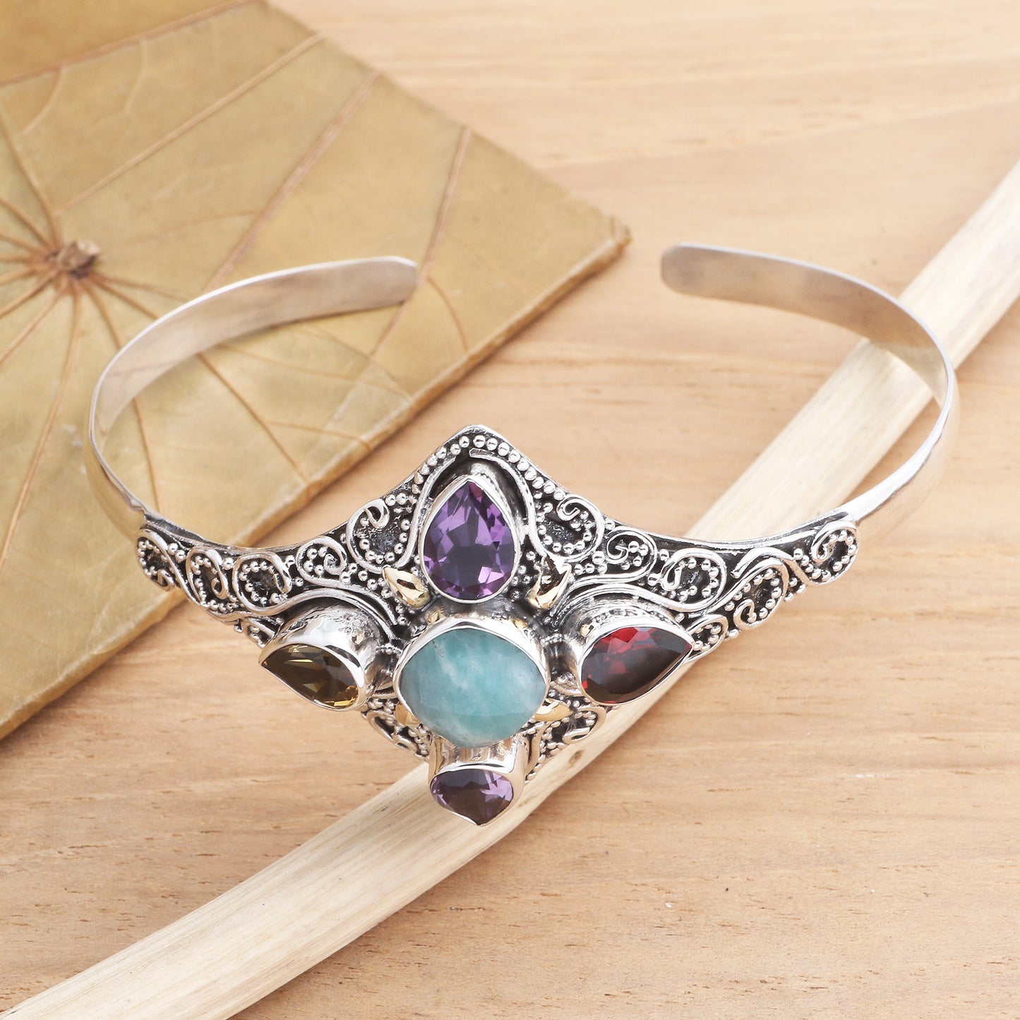 When the Wind Blows Multi-Gemstone Sterling Silver Cuff Bracelet