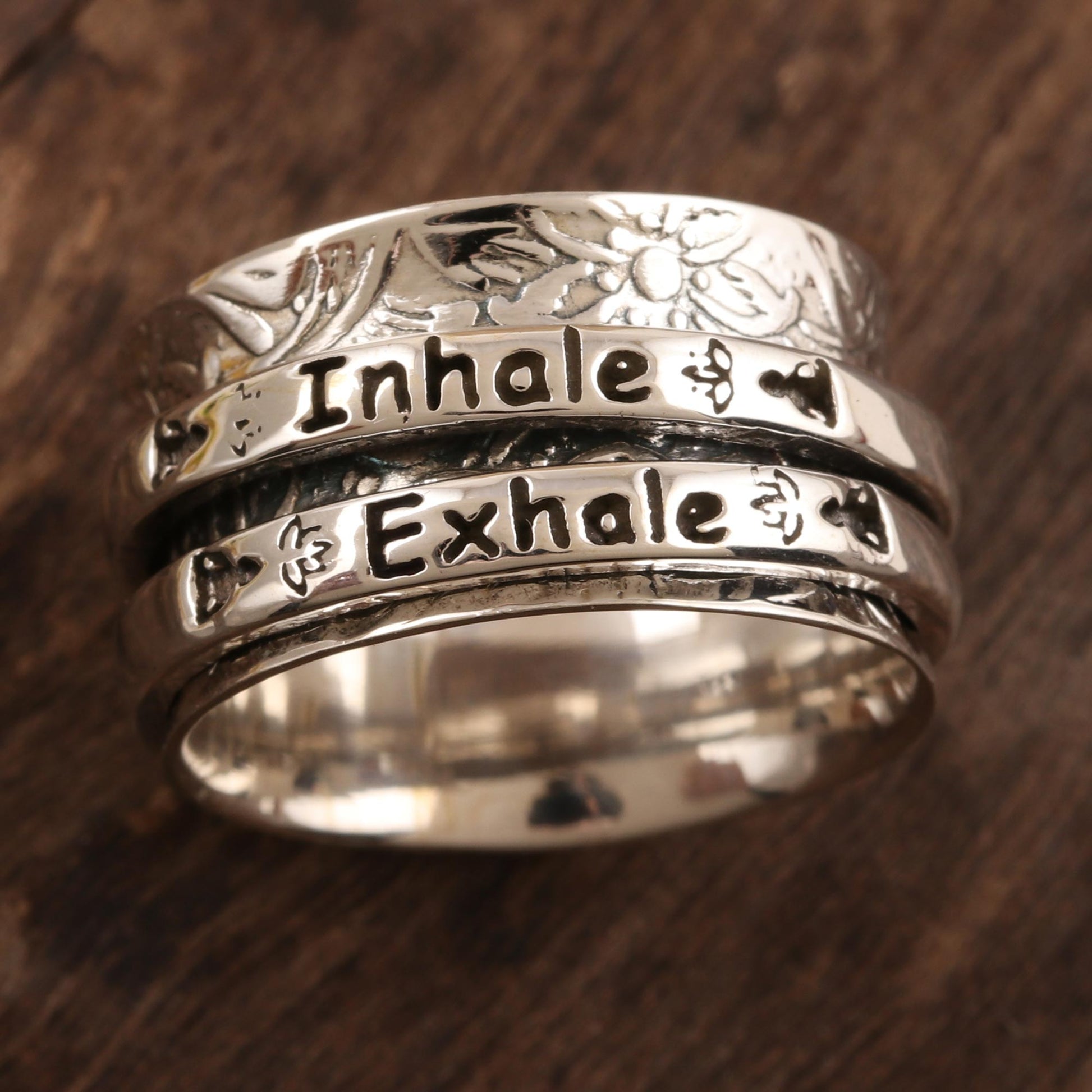 Just Breathe Sterling Silver Inhale Exhale Meditation Spinner Ring | GreaterGood Just Breathe Sterling Silver Inhale Exhale Meditation Spinner Ring | GreaterGood