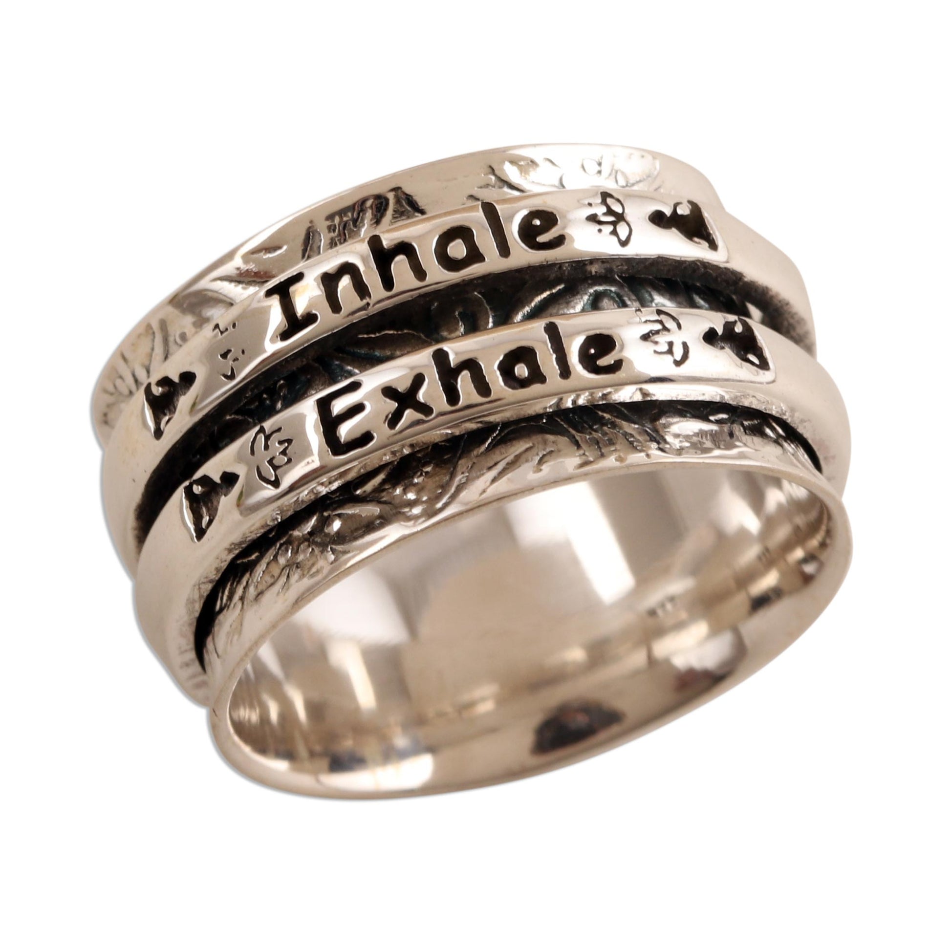 Just Breathe Sterling Silver Inhale Exhale Meditation Spinner Ring | GreaterGood Just Breathe Sterling Silver Inhale Exhale Meditation Spinner Ring | GreaterGood
