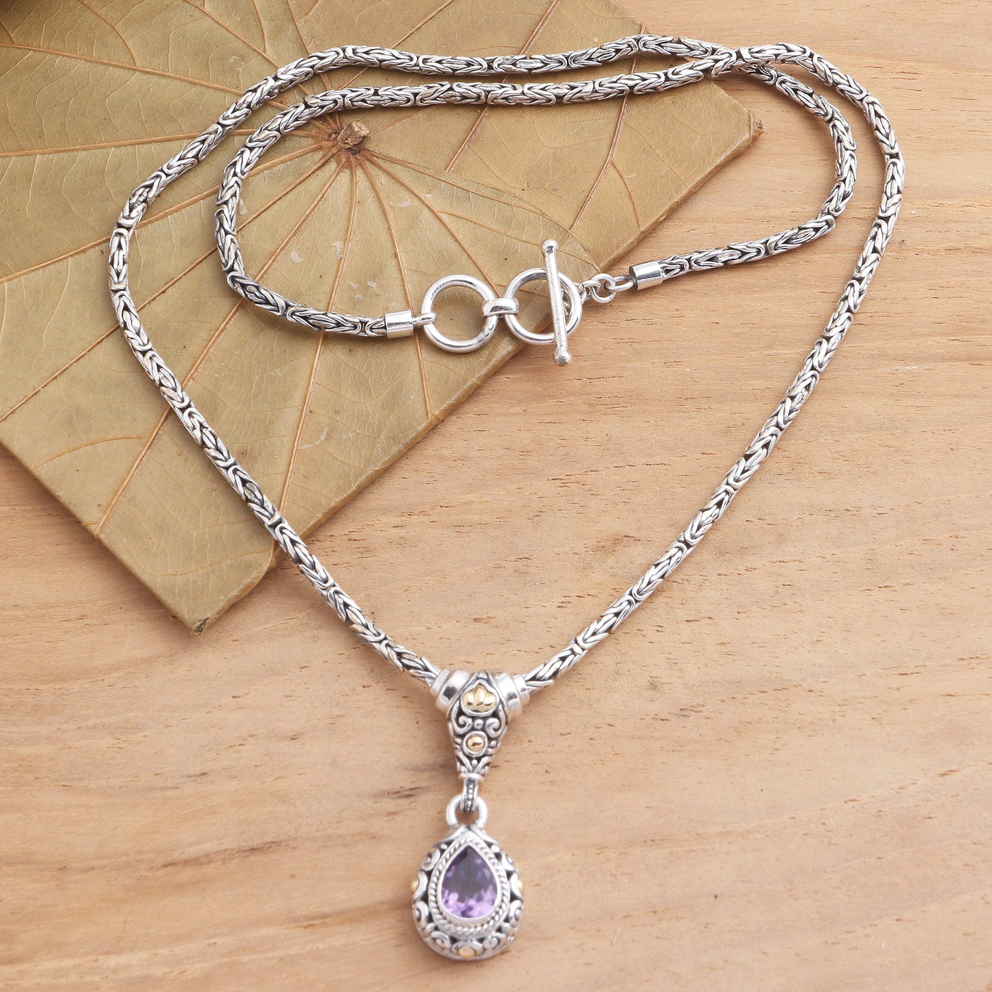 Alluring Danger in Purple Gold Accented Sterling Silver Amethyst Pendant Necklace