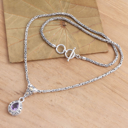 Alluring Danger in Purple Gold Accented Sterling Silver Amethyst Pendant Necklace