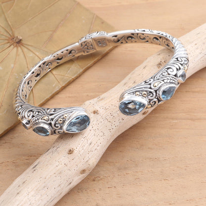 Fierce Warrior in Blue Sterling Silver and Blue Topaz Cuff Bracelet from Bali