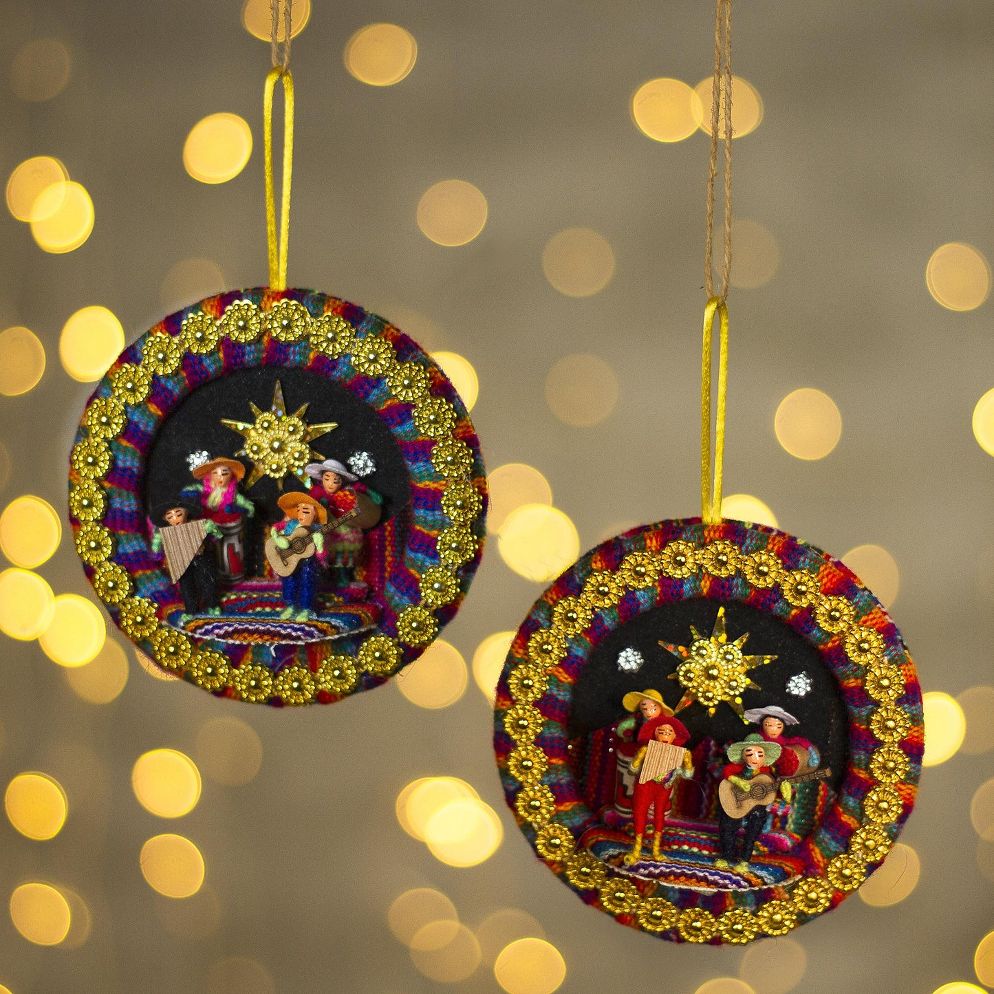 Christmas Carol Party Handmade Peruvian Christmas Carol Ornaments (Pair)