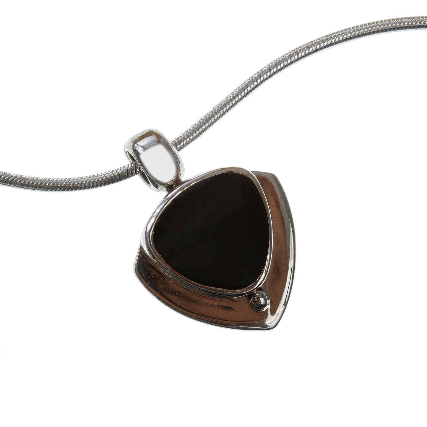 Taxco Triad Handmade Obsidian Pendant Necklace in 950 Silver