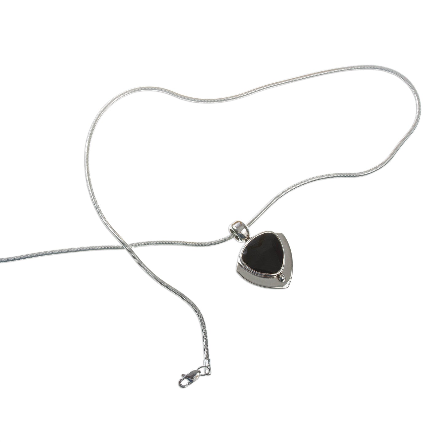 Taxco Triad Handmade Obsidian Pendant Necklace in 950 Silver