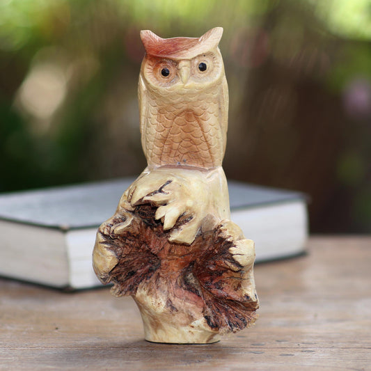 Silent Owl Hand Carved Wood Owl Sculpture