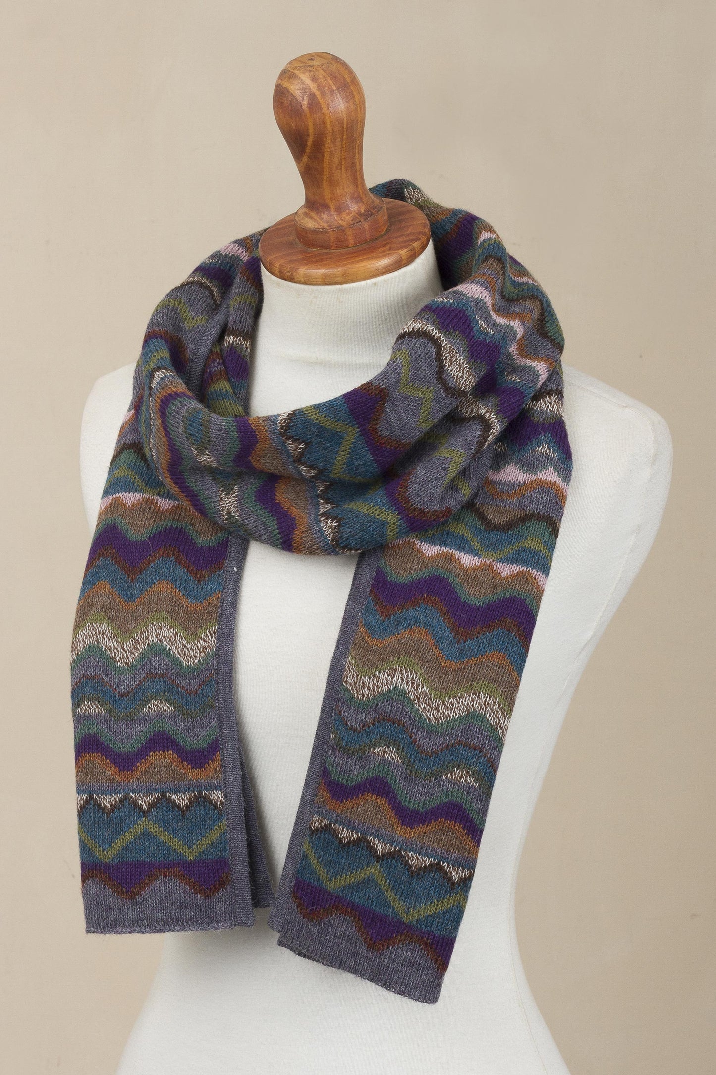 Mountain of Seven Colors Zigzag Striped Alpaca Wool Scarf from Peru