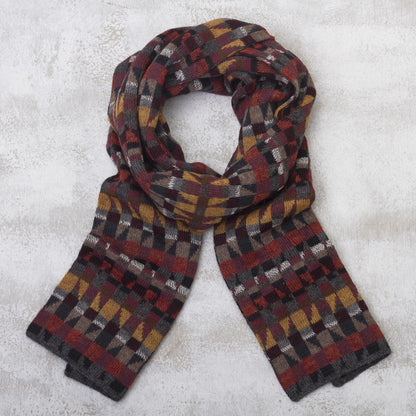 Andean Geometry Unisex 100% Alpaca Wool Earth Toned Scarf