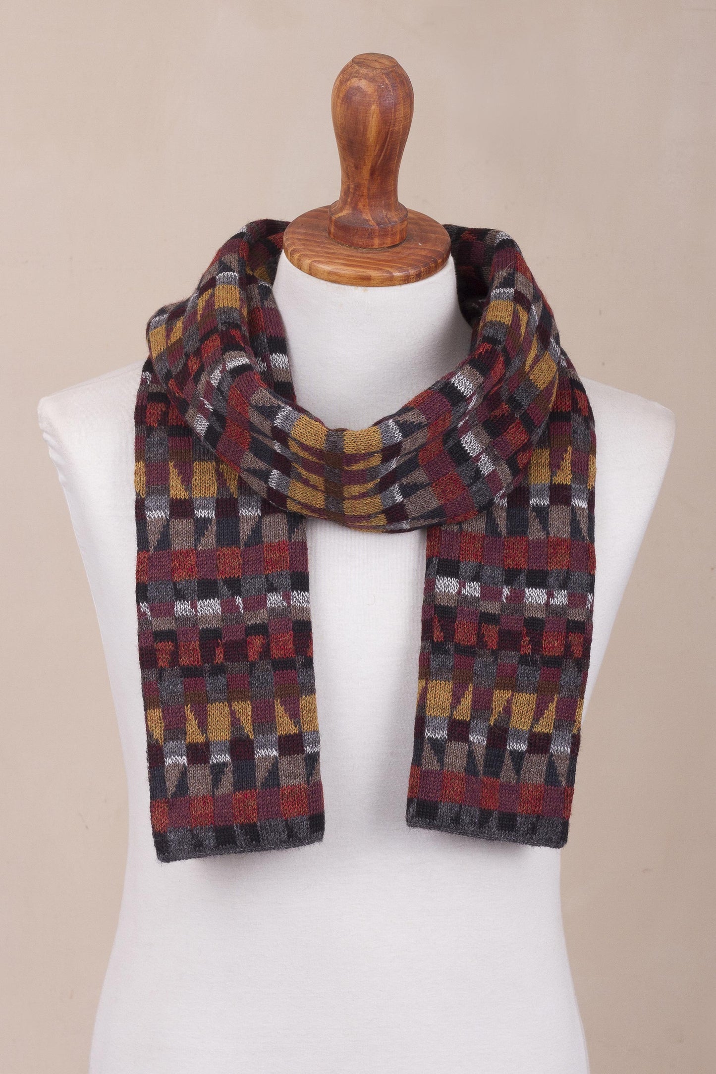 Andean Geometry Unisex 100% Alpaca Wool Earth Toned Scarf