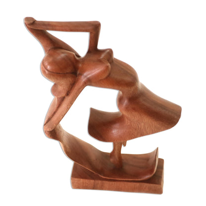 Dancing Woman Hand Carved Wood Statue of Woman Dancing