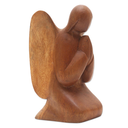 Angelic Prayer Praying Angel Suar Wood Hand Carved Statuette