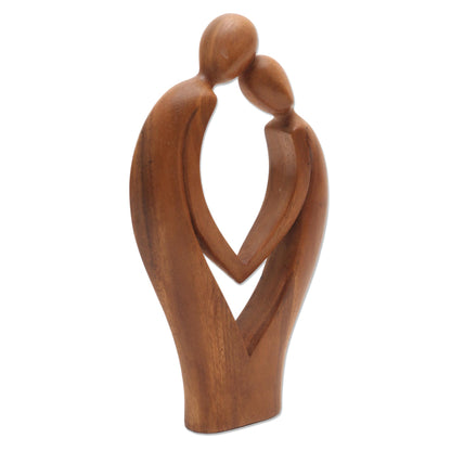 Commitment Hand Carved Suar Wood Couple Sculpture