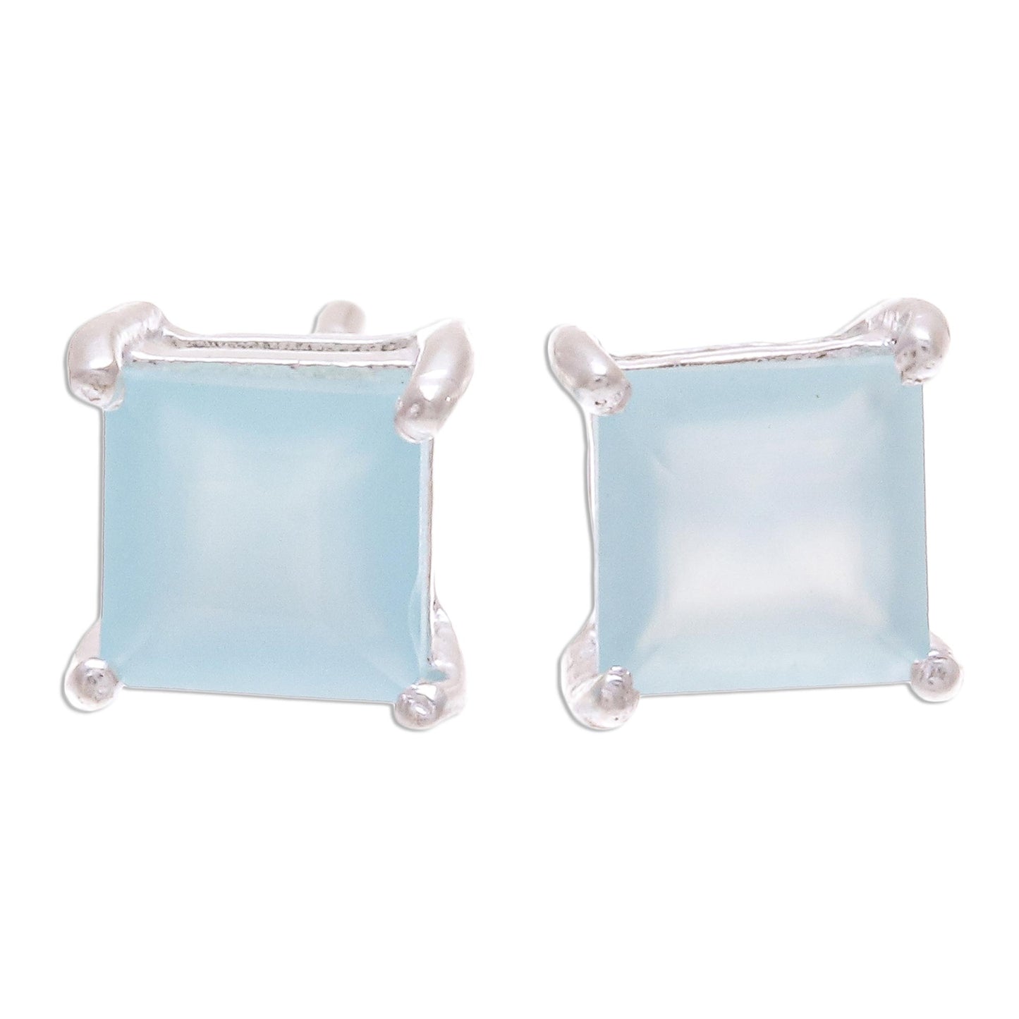 Good Luck Charm in Blue Thai Hand Made Sterling Silver Chalcedony Stud Earrings