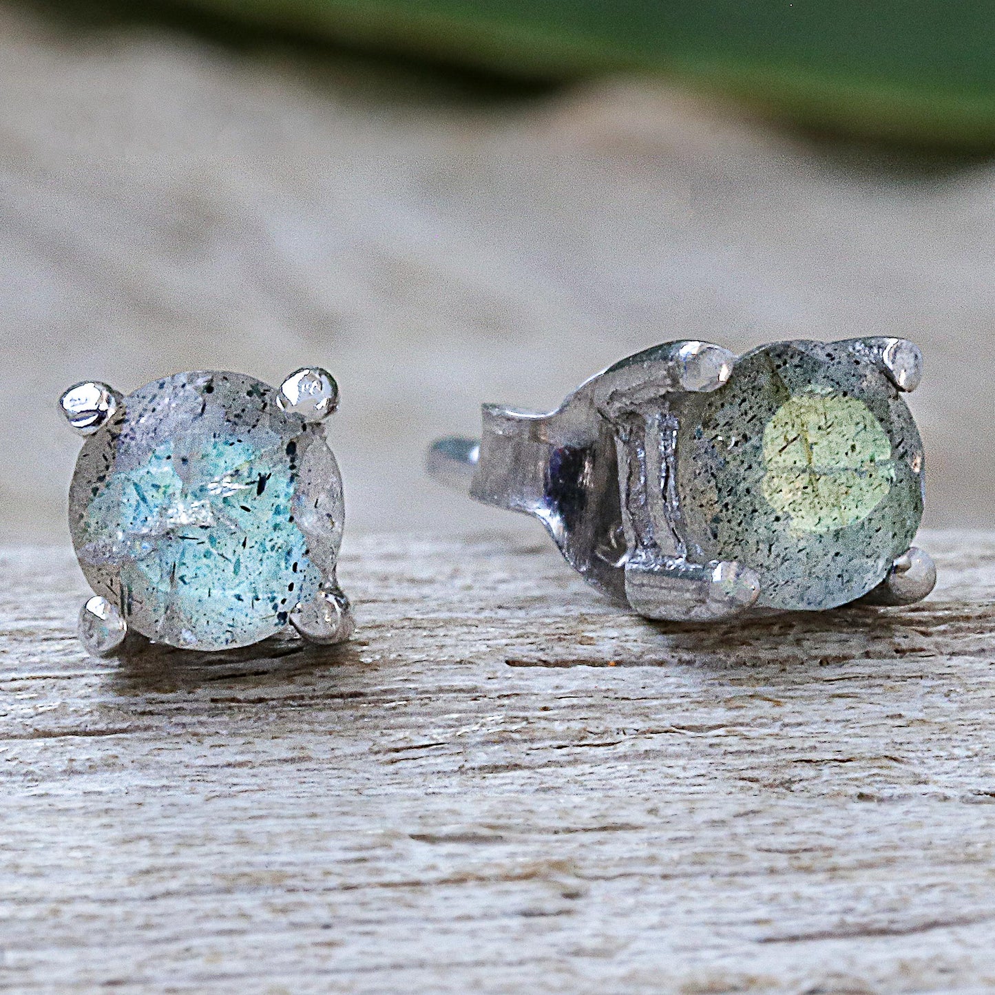 Circle Moon Thai Hand Made Sterling Silver Labradorite Stud Earrings