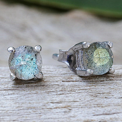 Circle Moon Thai Hand Made Sterling Silver Labradorite Stud Earrings