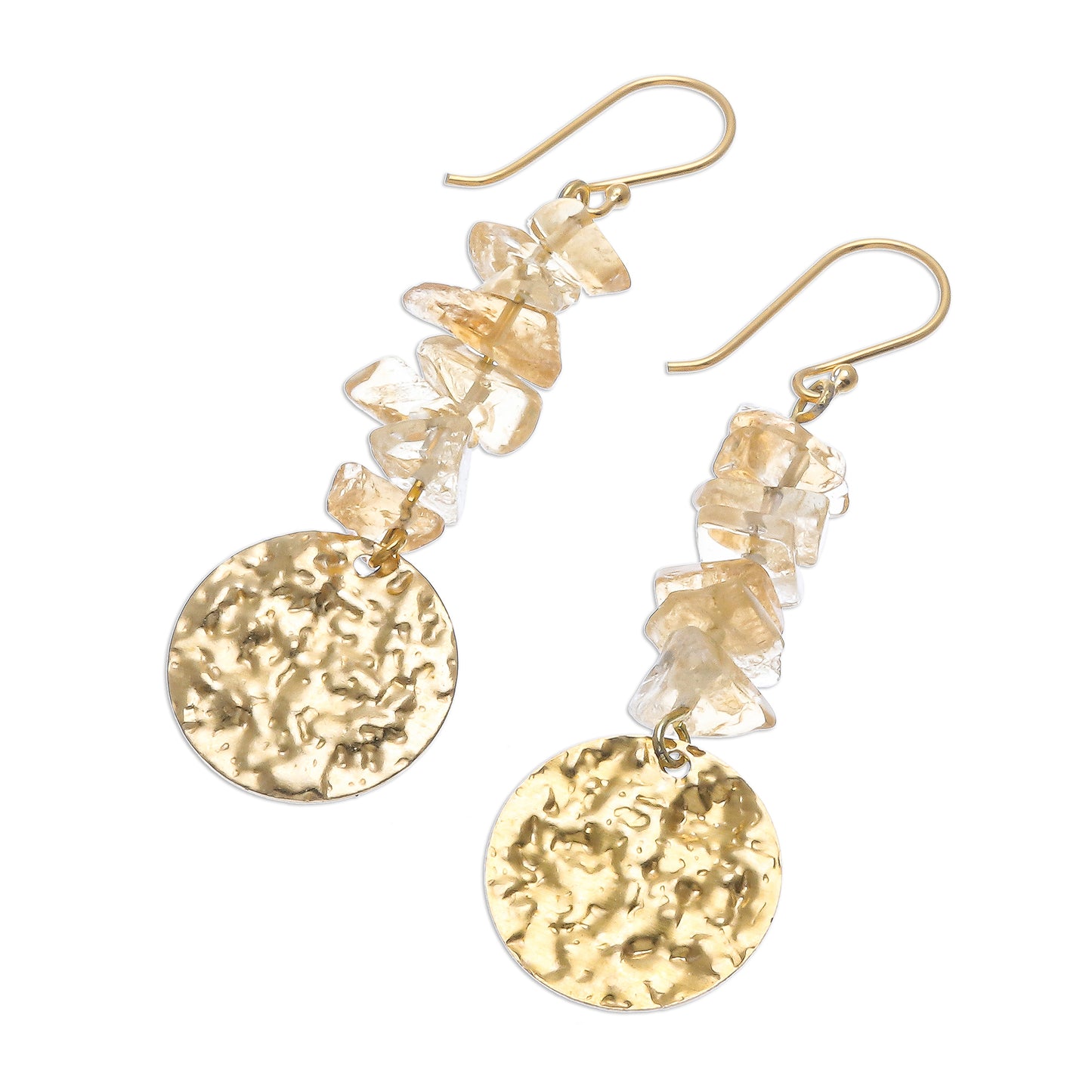 Golden Coin in Yellow Citrine and Brass Coin Dangle Earrings