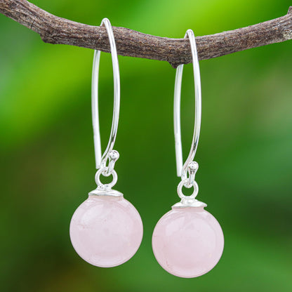 Luna in Pink Rose Quartz Sterling Silver Drop Earrings