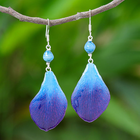 Forever Orchid in Blue Blue Orchid Petal Earrings from Thailand