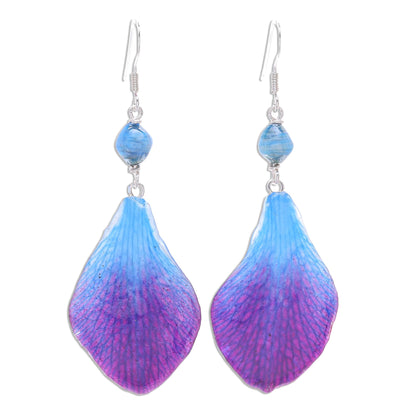 Forever Orchid in Blue Blue Orchid Petal Earrings from Thailand