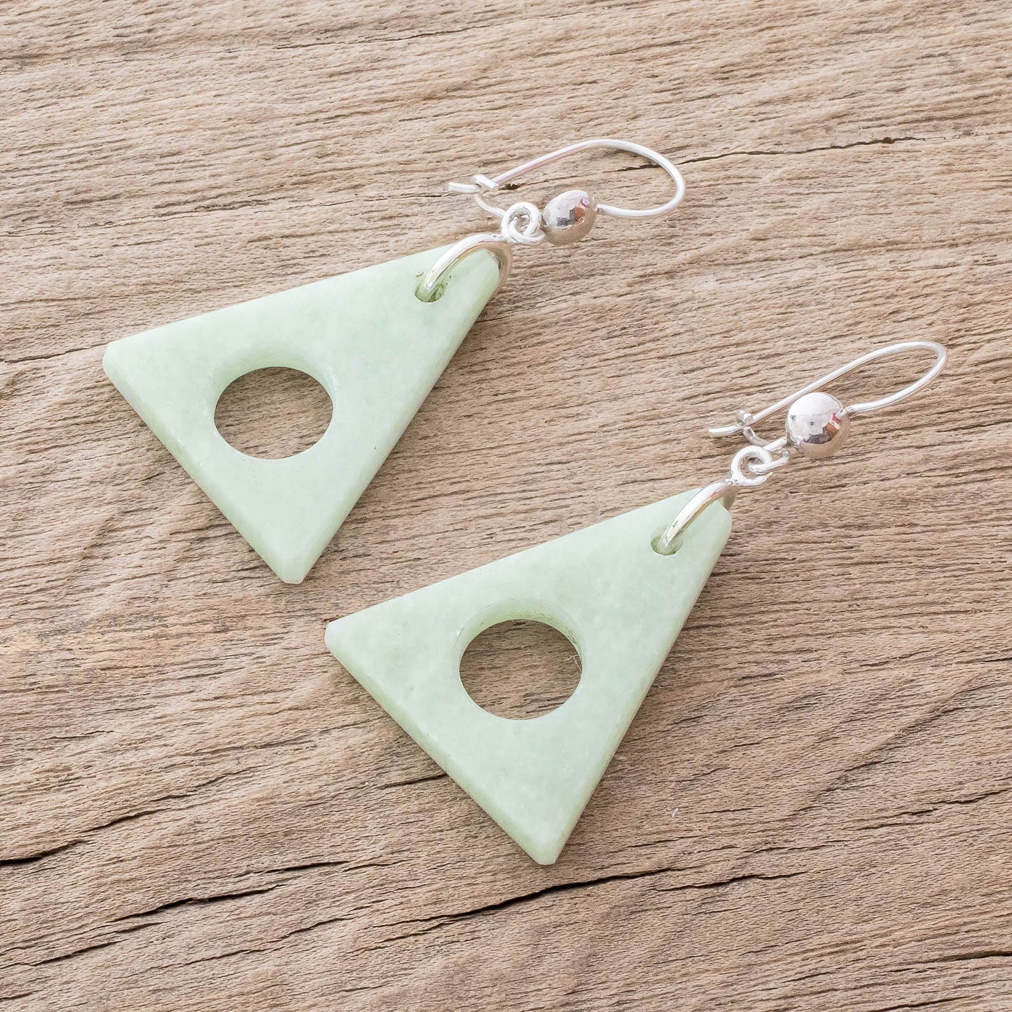 Angularity in Light Green Light Green Jade Triangle Earrings