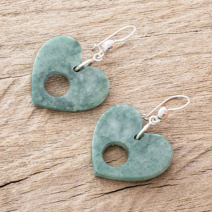 Heart Passage Heart-Shaped Green Jade Dangle Earrings