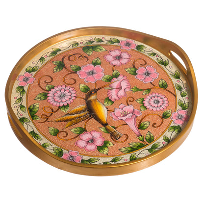 Highland Hummingbird in Rose Hummingbird Motif Reverse-Painted Glass Tray