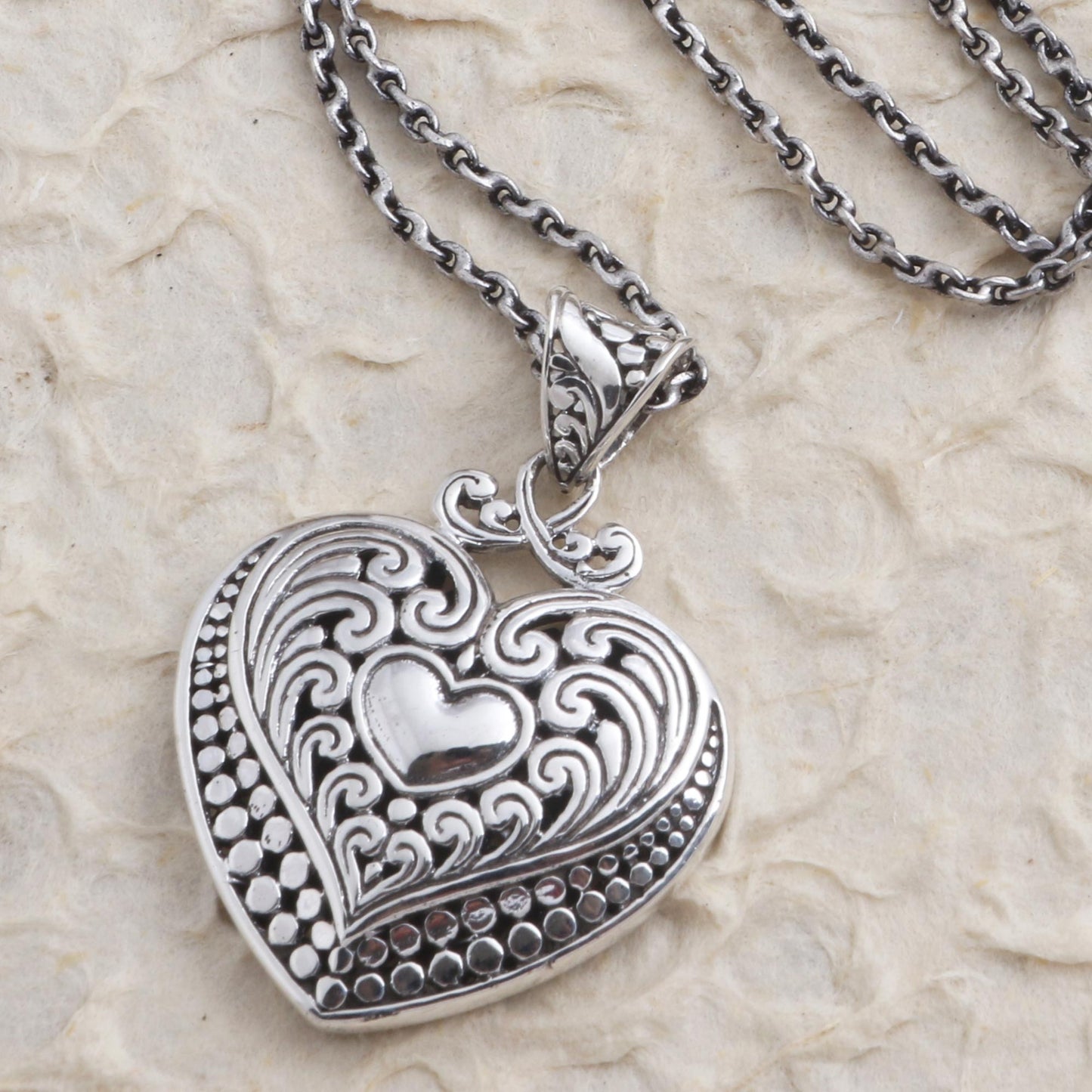 Heart Inside Artisan Made Sterling Silver Heart Pendant Necklace