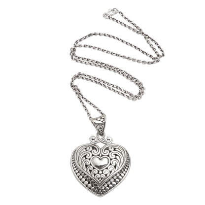 Heart Inside Artisan Made Sterling Silver Heart Pendant Necklace