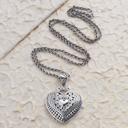 Heart Inside Artisan Made Sterling Silver Heart Pendant Necklace