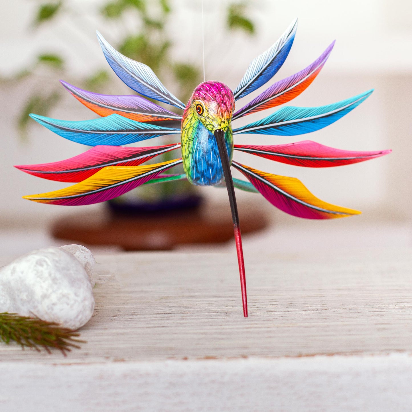 Rainbow Hummingbird Multicolored Wood Hummingbird Alebrije