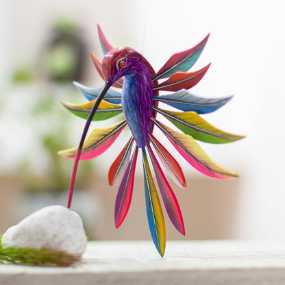 Psychedelic Hummingbird Artisan Crafted Wood Alebrije of Hummingbird