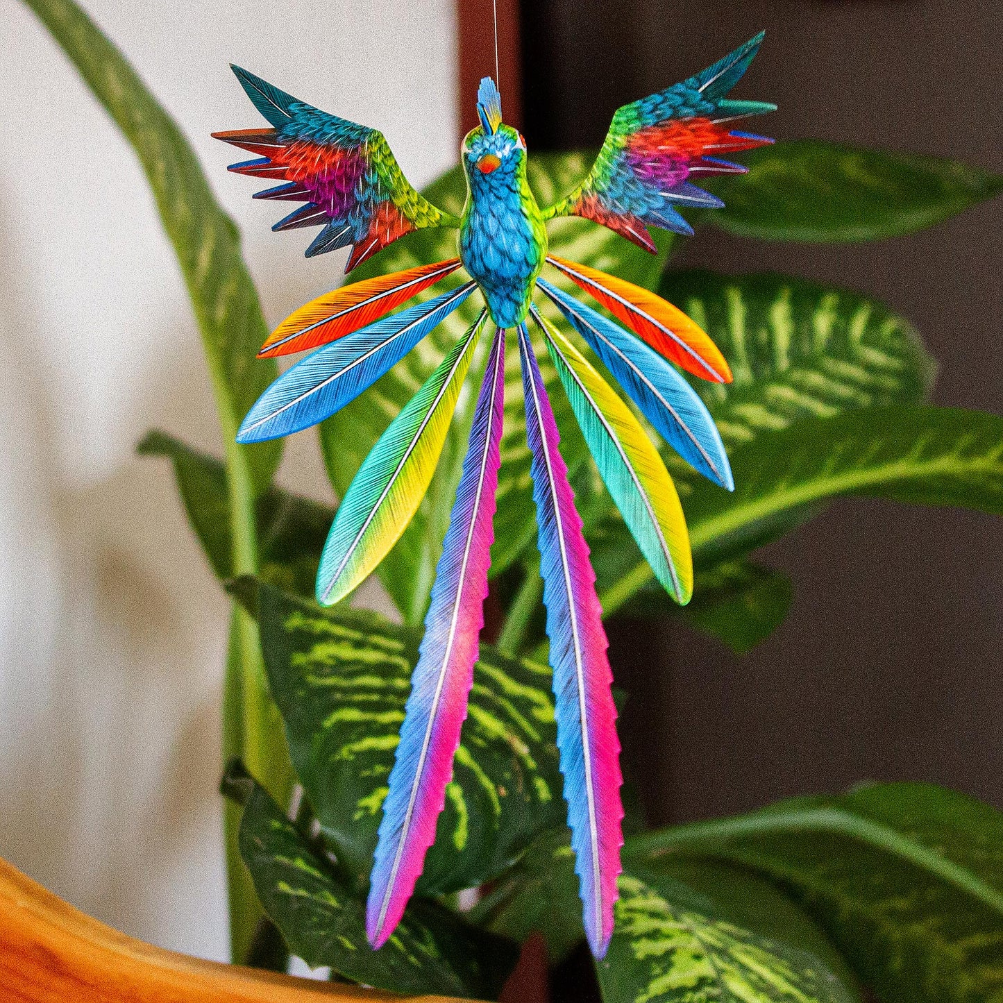 Psychedelic Quetzal Handmade Quetzal Wood Alebrije Sculpture