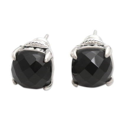 Dressed for Dinner in Black Checkerboard Faceted Black Onyx Stud Earrings