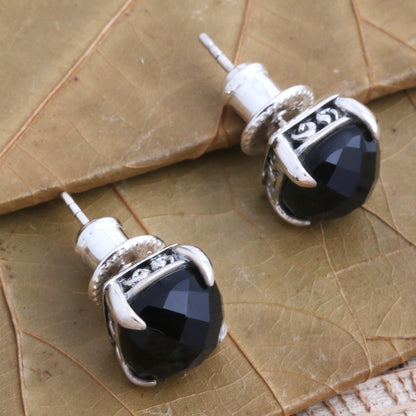 Dressed for Dinner in Black Checkerboard Faceted Black Onyx Stud Earrings