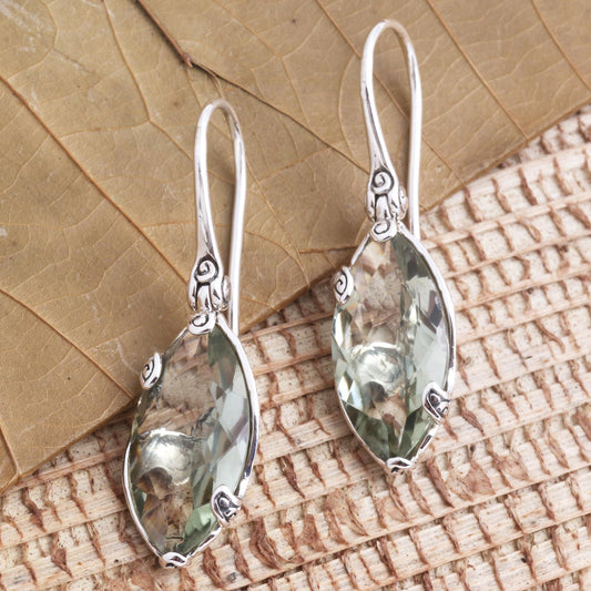 Nepenthes in Green Checkerboard Faceted Prasiolite Drop Earrings