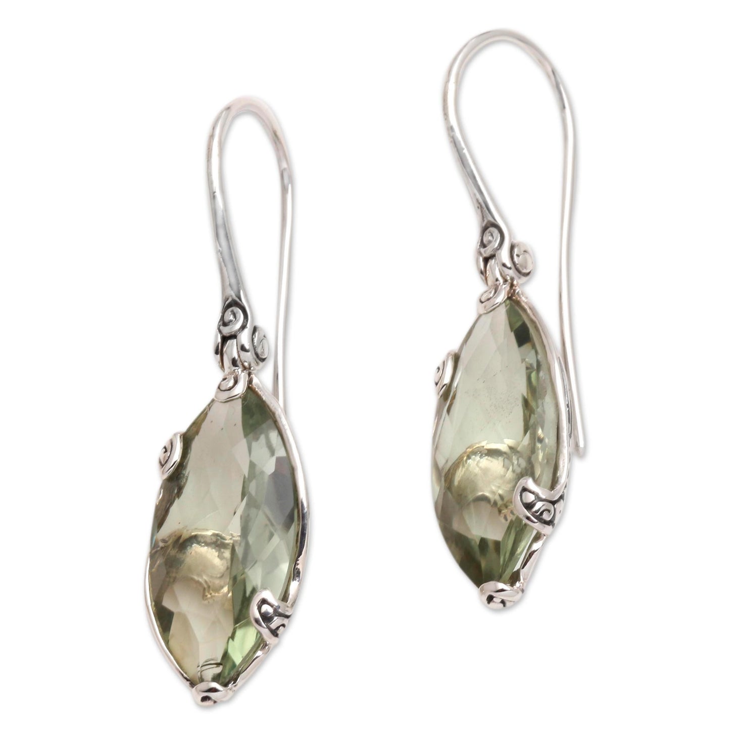 Nepenthes in Green Checkerboard Faceted Prasiolite Drop Earrings