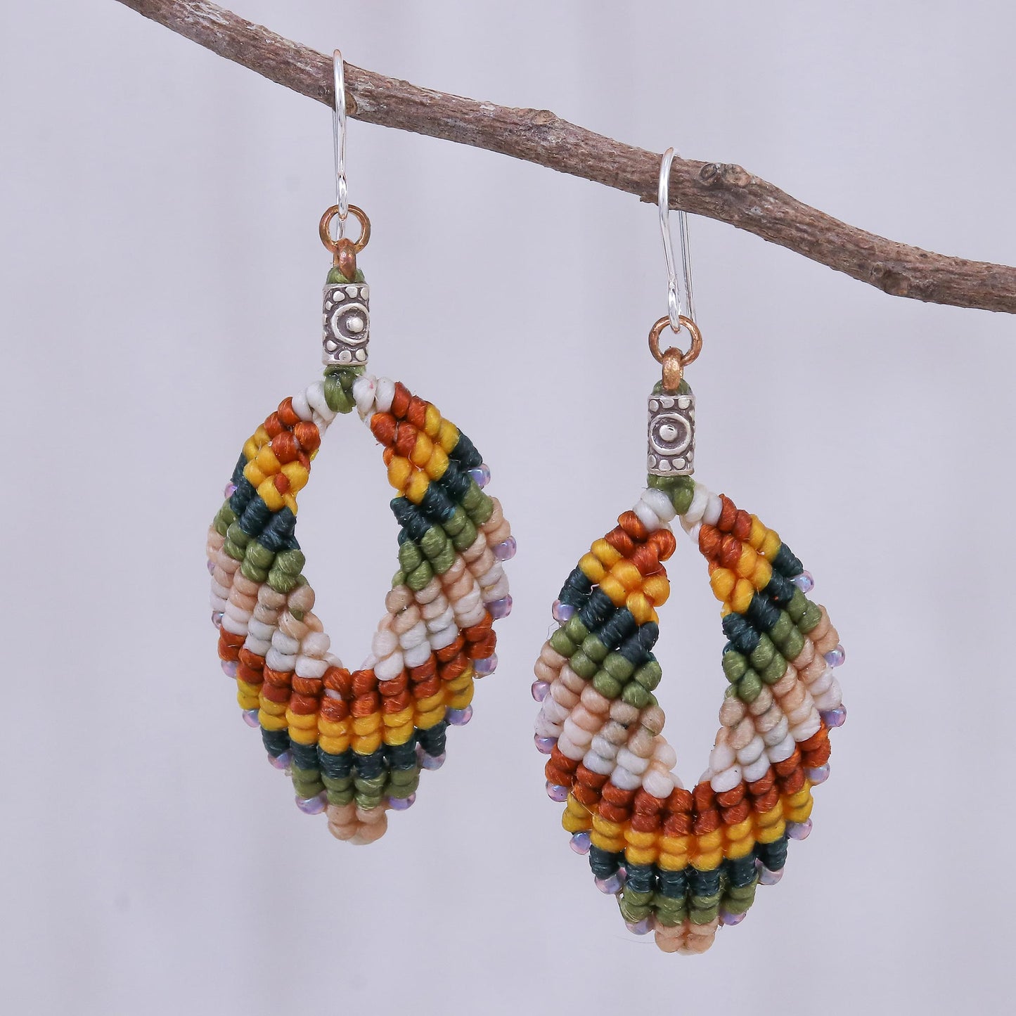 Mini Boho in Multi Macrame and Bead Dangle Earrings