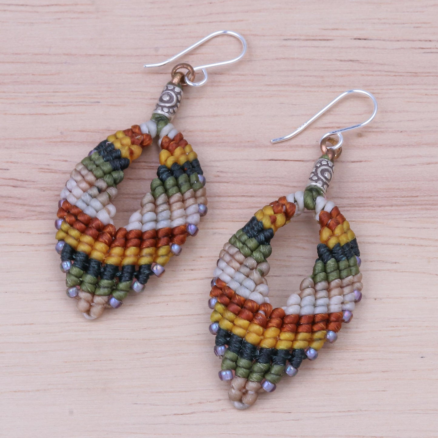 Mini Boho in Multi Macrame and Bead Dangle Earrings