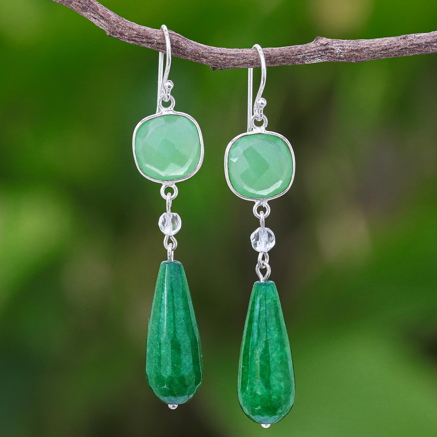 Easy Being Green Green Chalcedony and Quartz Dangle Earrings