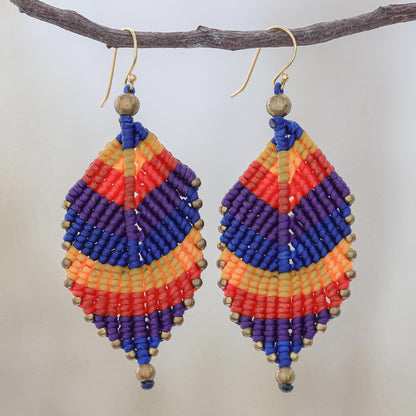 Boho Leaves in Jewel Tones Jewel Tone Leaf Waxed Cord Macrame Dangle Earrings