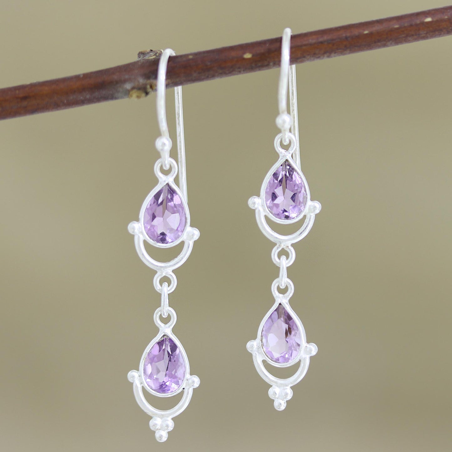 Royal Rain Artisan Made Amethyst Sterling Silver Dangle Earrings