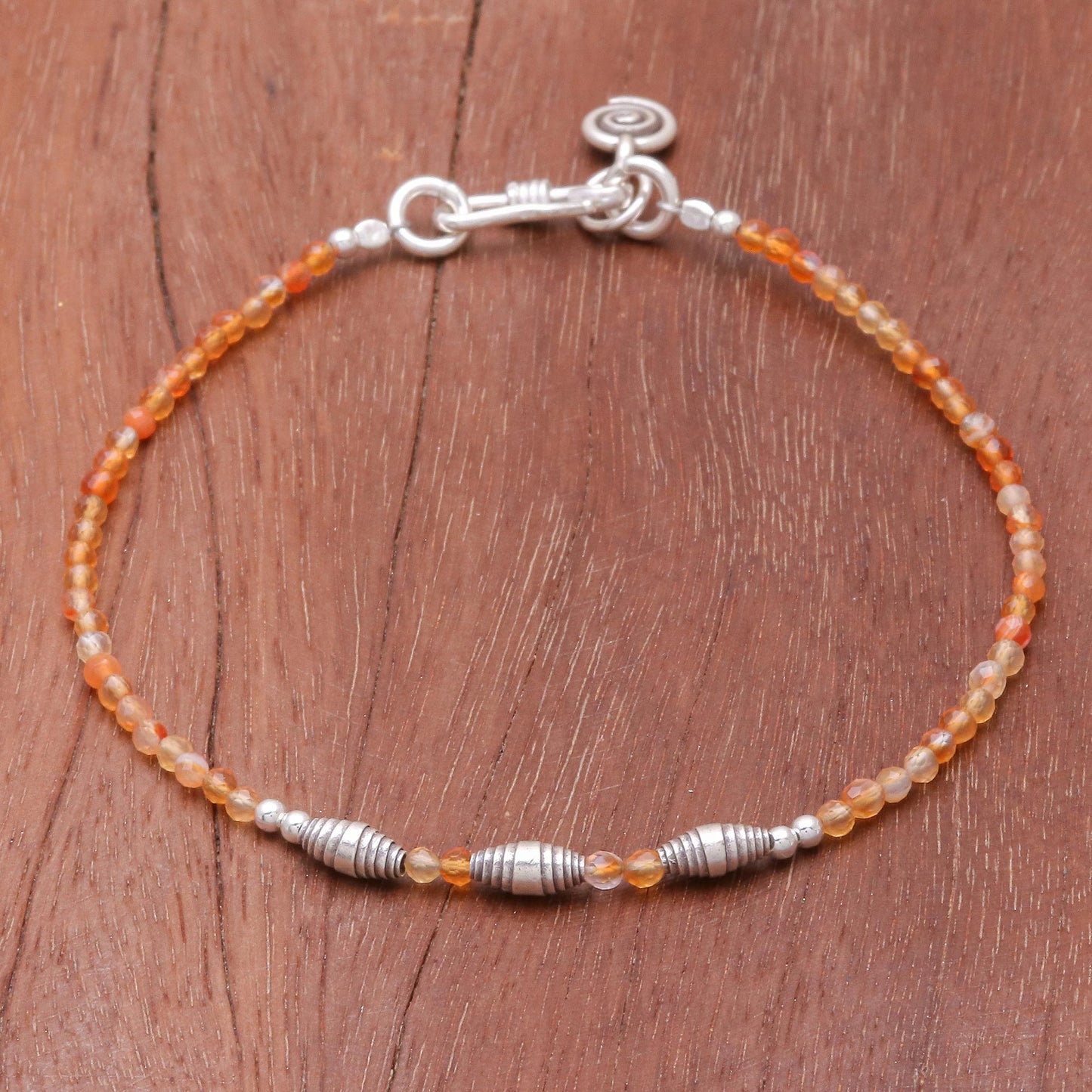 Marigold Mood Faceted Carnelian and Karen Silver Beaded Bracelet