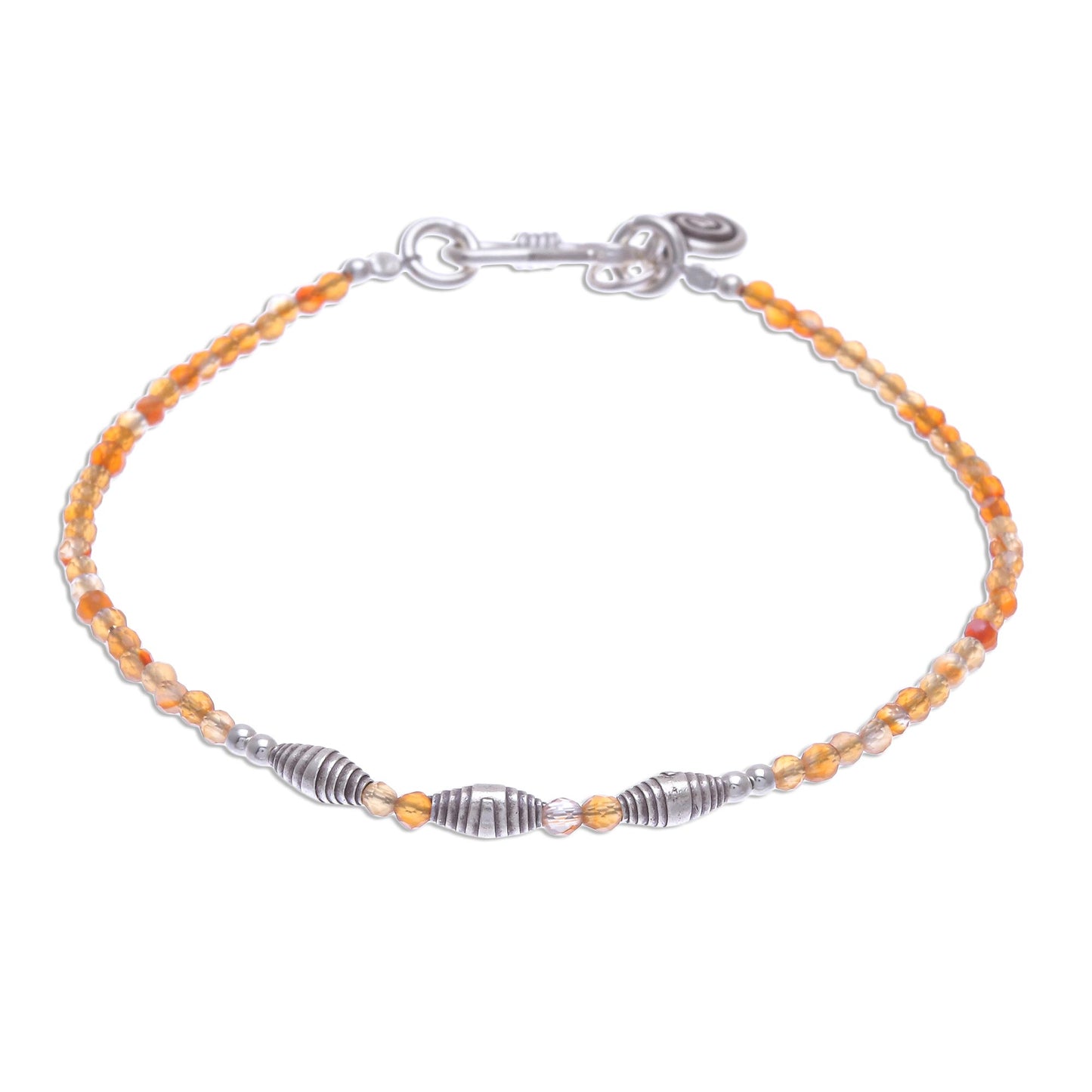 Marigold Mood Faceted Carnelian and Karen Silver Beaded Bracelet