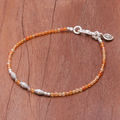 Marigold Mood Faceted Carnelian and Karen Silver Beaded Bracelet