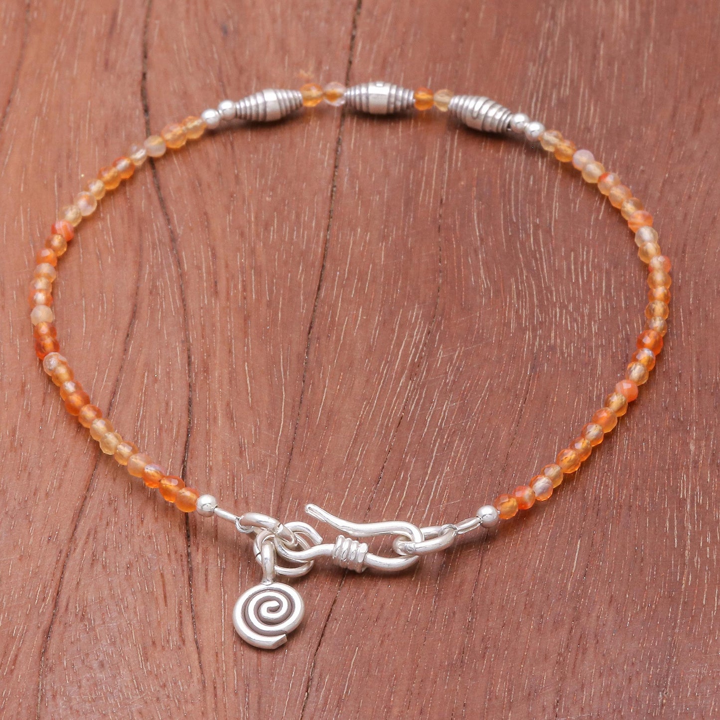 Marigold Mood Faceted Carnelian and Karen Silver Beaded Bracelet