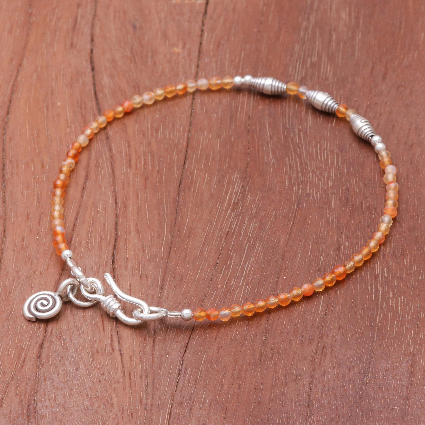 Marigold Mood Faceted Carnelian and Karen Silver Beaded Bracelet