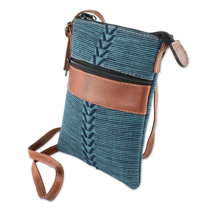 Comalapa Connection Blue and Teal Cotton and Leather Shoulder Bag