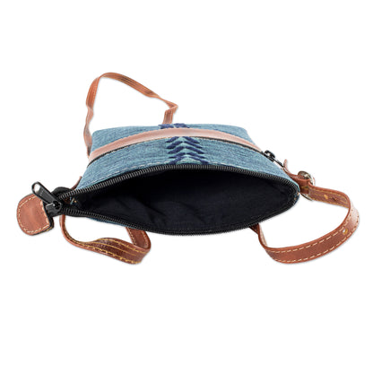 Comalapa Connection Blue and Teal Cotton and Leather Shoulder Bag