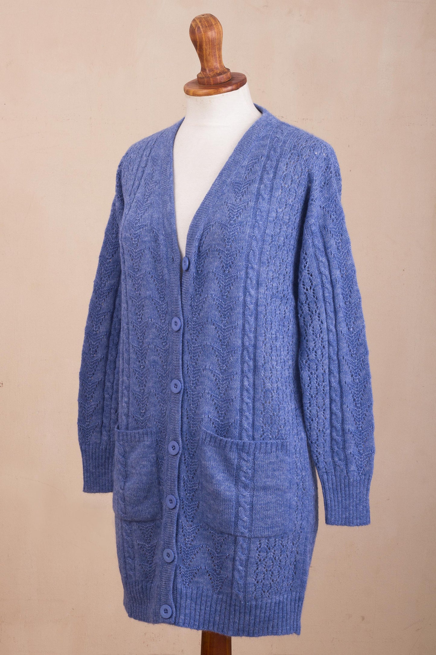 Eminence in Blue Blue Baby Alpaca Blend Cardigan Sweater