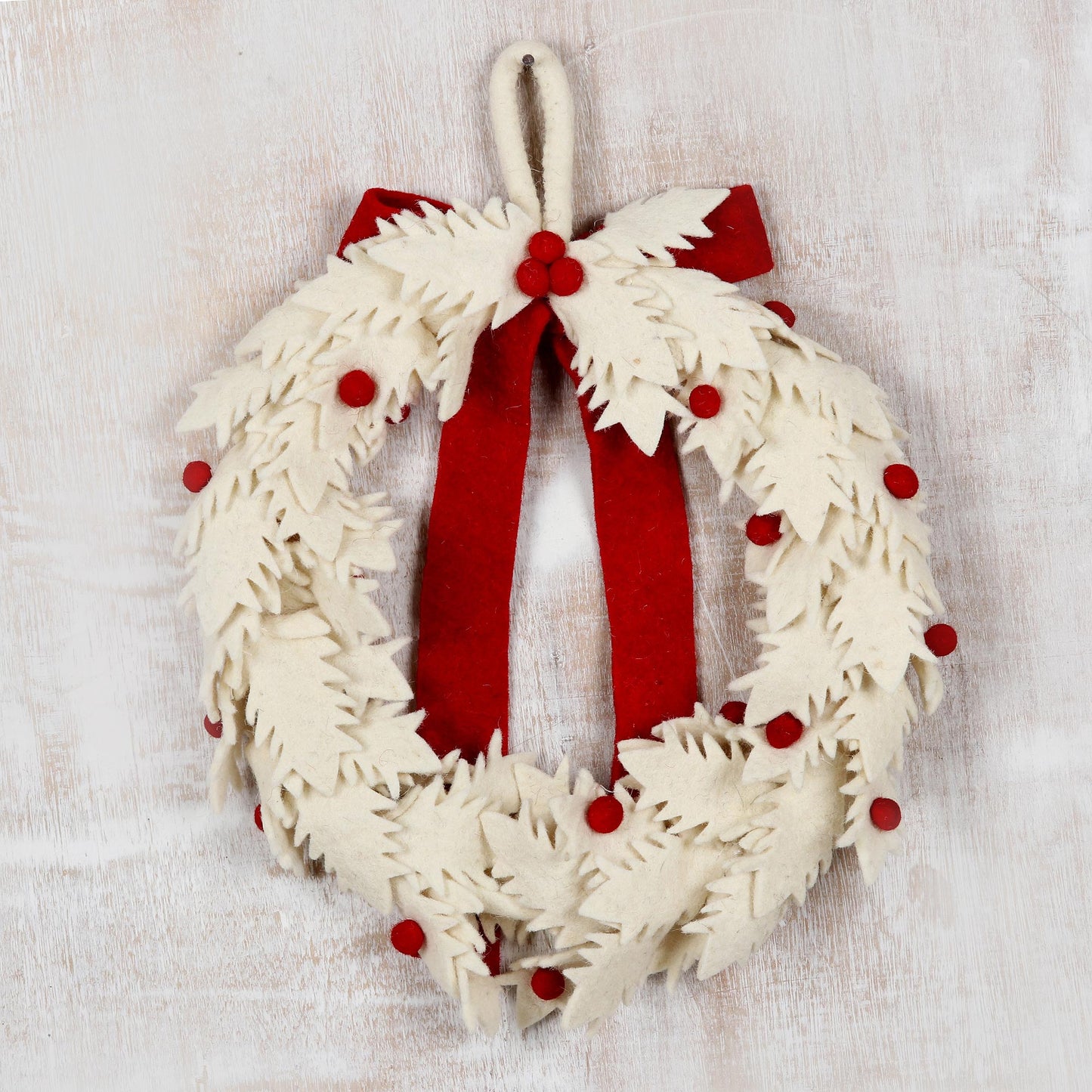 Christmas Essence Handmade Ivory Wool Christmas Wreath